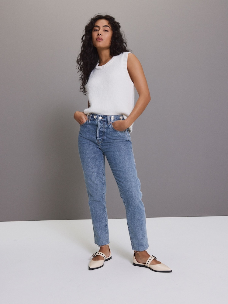 Mid Blue Eyelet Straight Leg Jeans - Image 1 of 8