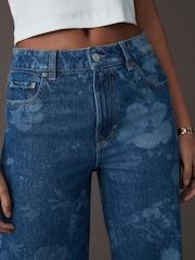 Mid Blue 100% Cotton Floral Laser Print Wide Leg Jeans - Image 5 of 8