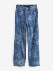 Mid Blue 100% Cotton Floral Laser Print Wide Leg Jeans - Image 6 of 8