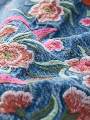 Mid Blue Embroidered 100% Cotton Wide Leg Jeans - Image 7 of 7