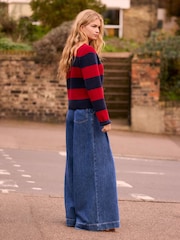 Dark Wash Premium Pleated Palazzo Wide Leg 100% Cotton Jeans - Image 4 of 7