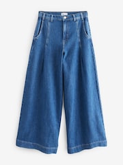 Dark Wash Premium Pleated Palazzo Wide Leg 100% Cotton Jeans - Image 6 of 7
