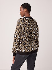 Khaki Green Leopard Animal V-Neck Jumper - Image 2 of 9