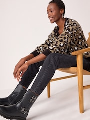 Khaki Green Leopard Animal V-Neck Jumper - Image 3 of 9