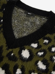 Khaki Green Leopard Animal V-Neck Jumper - Image 6 of 9