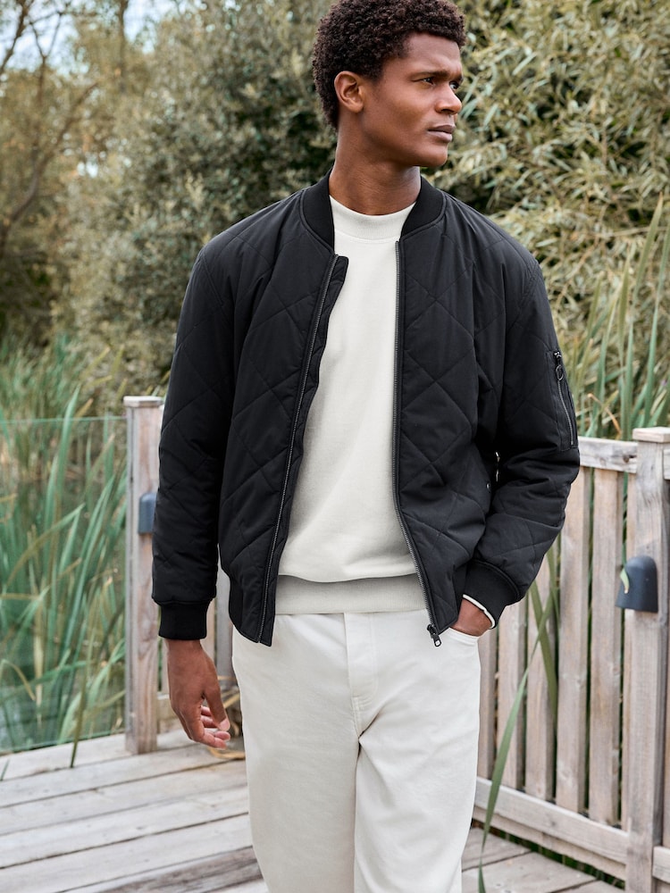 Black Diamond Quilted Bomber Jacket - Image 1 of 12