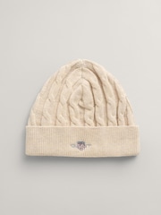 GANT Cream Baby Shield 100% Cotton Cable Knit Beanie - Image 1 of 2