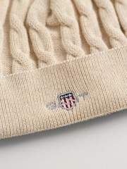 GANT Cream Baby Shield 100% Cotton Cable Knit Beanie - Image 2 of 2