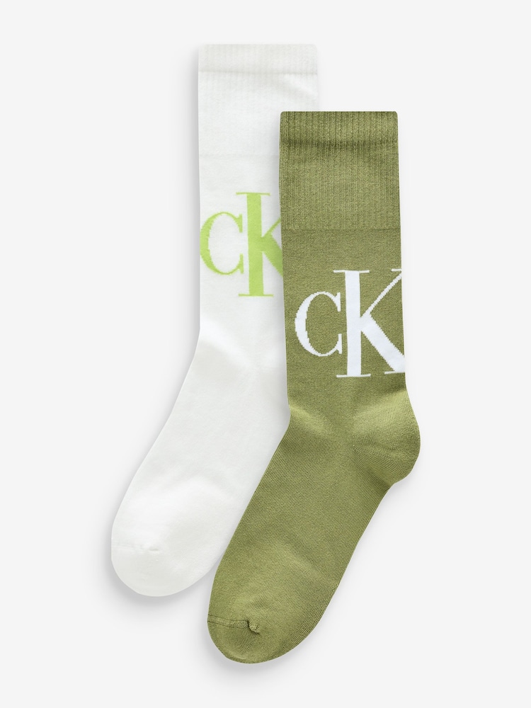 Calvin Klein White Logo Socks 2 Pack - Image 1 of 3 Calvin Klein White Logo Socks 2 Pack - Image 1 of 3