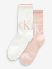 Calvin Klein White Womens Logo Socks 2 Pack - Image 1 of 3