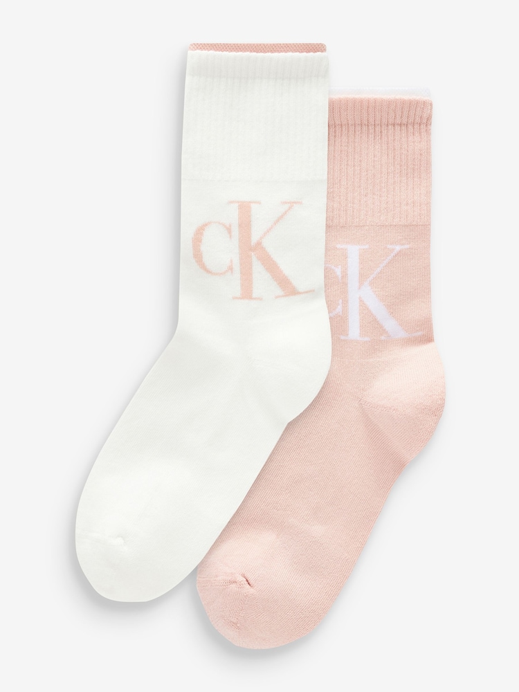 Calvin Klein White Womens Logo Socks 2 Pack - Image 1 of 3