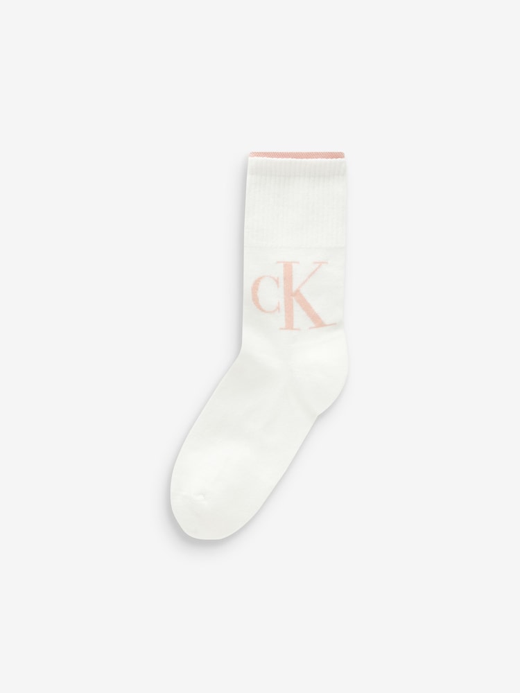 Calvin Klein White Womens Logo Socks 2 Pack - Image 2 of 3