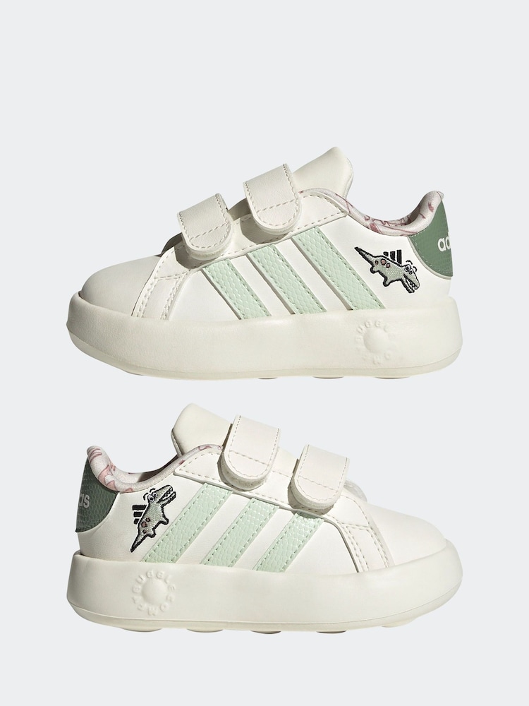 adidas White Grand Court Dino Print Trainers - Image 6 of 10