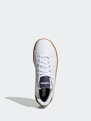 adidas White/Navy Kids Advantage Base 2.0 Trainers - Image 6 of 9