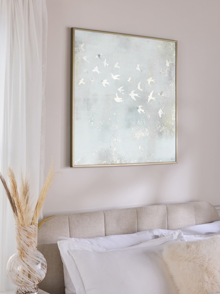Grey Silver Abstract Swallows Metallic Wall Art - Image 2 of 5