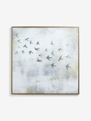 Grey Silver Abstract Swallows Metallic Wall Art - Image 4 of 5