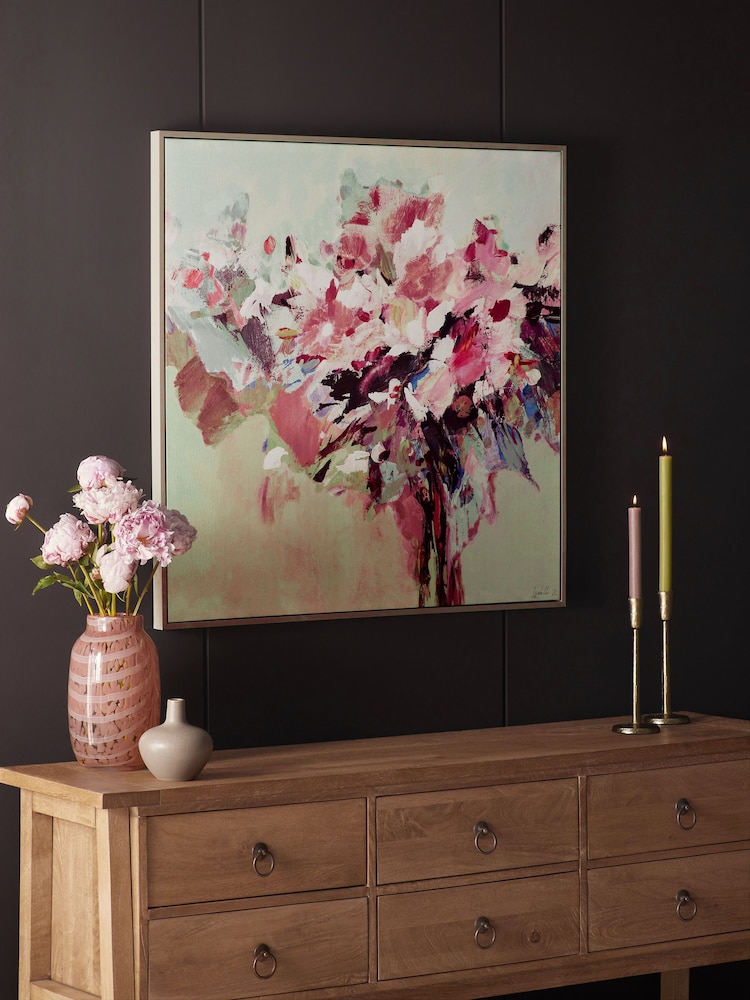 Pink Floral Abstract Canvas Framed Wall Art - Image 2 of 7