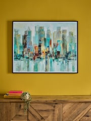 Teal Blue Abstract City Skyline Framed Wall Art - Image 1 of 6