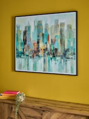 Teal Blue Abstract City Skyline Framed Wall Art - Image 2 of 6