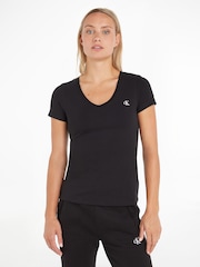 Calvin Klein Black Embroidery Stretch V-Neck T-Shirt - Image 1 of 6