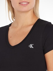 Calvin Klein Black Embroidery Stretch V-Neck T-Shirt - Image 3 of 6