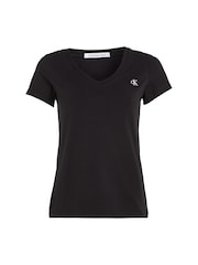 Calvin Klein Black Embroidery Stretch V-Neck T-Shirt - Image 4 of 6