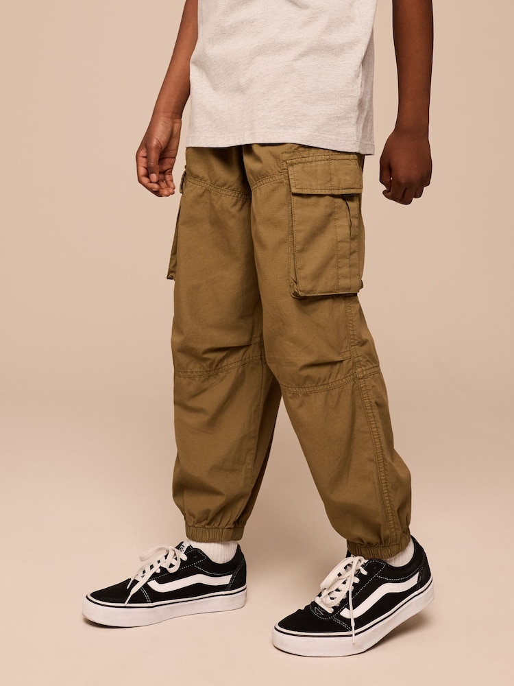 Tan Brown 100% Cotton Wide Tapered Cargo Trousers (3-16yrs) - Image 1 of 4