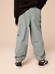 Grey 100% Cotton Wide Tapered Cargo Trousers (3-16yrs) - Image 3 of 10