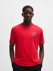 HUGO Pink Stacked Logo 100% Cotton Jersey T-Shirt - Image 1 of 5