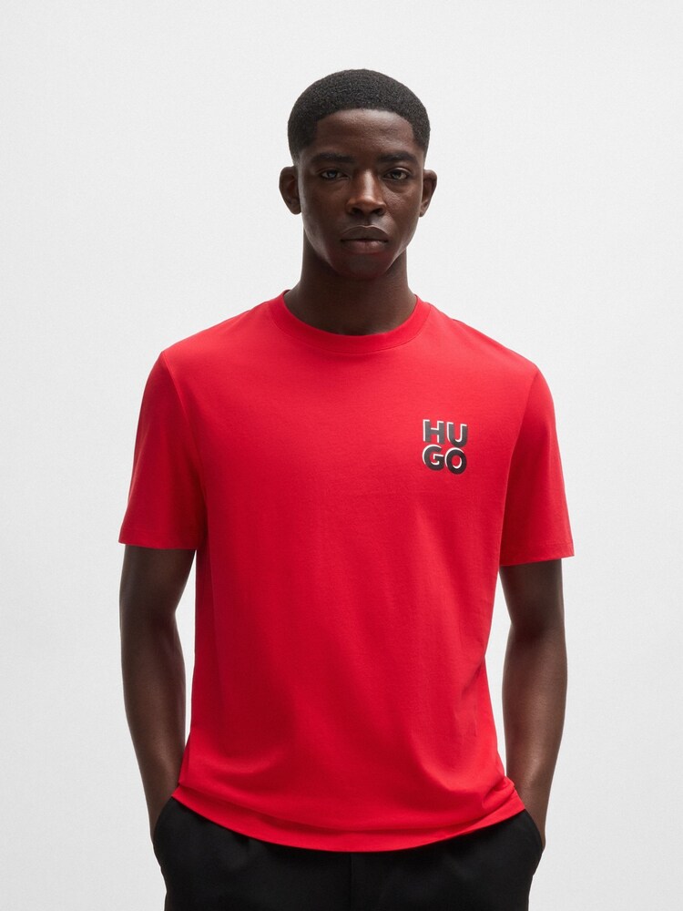 HUGO Pink Stacked Logo 100% Cotton Jersey T-Shirt - Image 1 of 5
