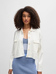 BOSS White Cropped Knitted Jacket With Flap Pockets - Image 1 of 6