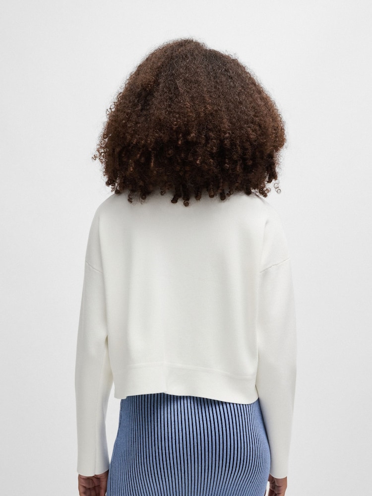 BOSS White Cropped Knitted Jacket With Flap Pockets - Image 2 of 6