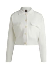 BOSS White Cropped Knitted Jacket With Flap Pockets - Image 6 of 6