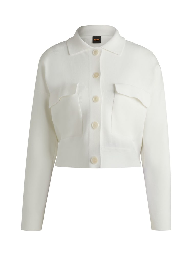 BOSS White Cropped Knitted Jacket With Flap Pockets - Image 6 of 6