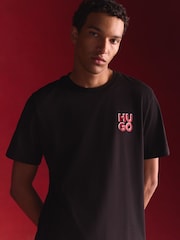 HUGO Black Stacked Logo 100% Cotton Jersey T-Shirt - Image 1 of 9