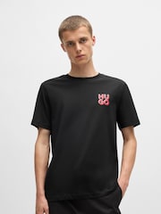 HUGO Black Stacked Logo 100% Cotton Jersey T-Shirt - Image 6 of 9