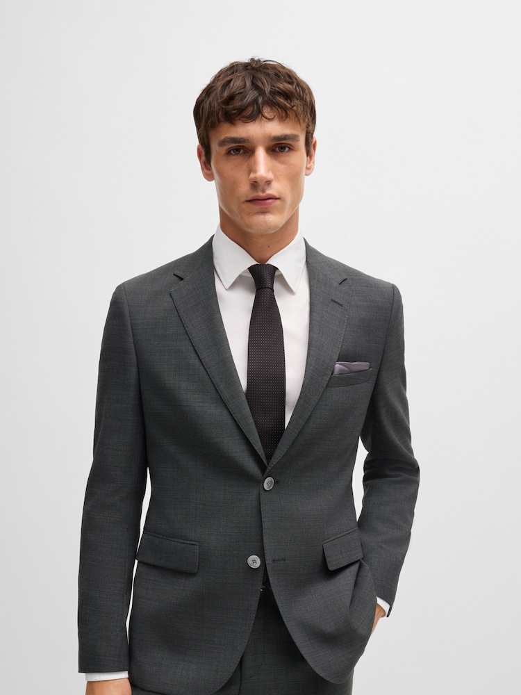 BOSS Grey BOSS Micro-Patterned Regular Fit Wool Jacket - Image 1 of 6 BOSS Grey BOSS Micro-Patterned Regular Fit Wool Jacket - Image 1 of 6