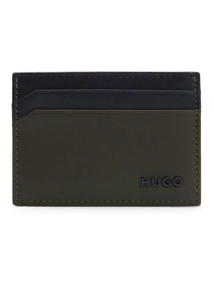HUGO Black Two-Tone Leather Card Holder With Logo Lettering - Image 1 of 4