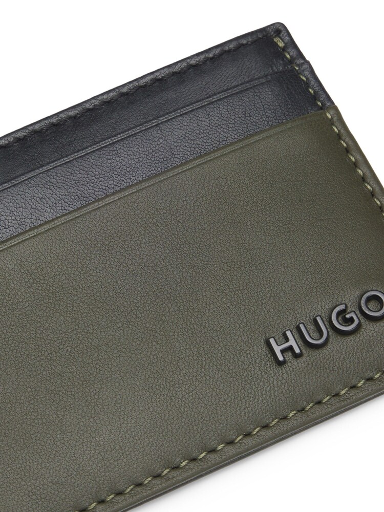 HUGO Black Two-Tone Leather Card Holder With Logo Lettering - Image 2 of 4