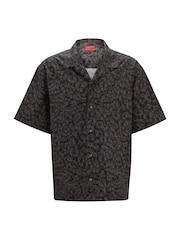 HUGO Black Oversized Seasonal Print 100% Cotton Poplin Shirt - Image 10 of 10