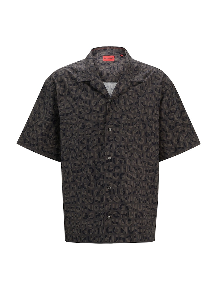 HUGO Black Oversized Seasonal Print 100% Cotton Poplin Shirt - Image 10 of 10