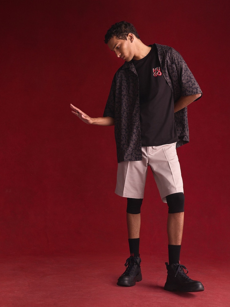 HUGO Black Oversized Seasonal Print 100% Cotton Poplin Shirt - Image 2 of 10