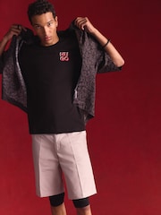 HUGO Black Oversized Seasonal Print 100% Cotton Poplin Shirt - Image 4 of 10