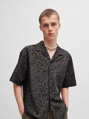 HUGO Black Oversized Seasonal Print 100% Cotton Poplin Shirt - Image 5 of 10