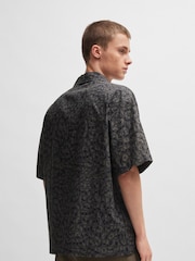 HUGO Black Oversized Seasonal Print 100% Cotton Poplin Shirt - Image 6 of 10