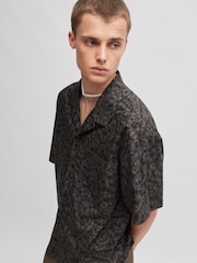HUGO Black Oversized Seasonal Print 100% Cotton Poplin Shirt - Image 7 of 10