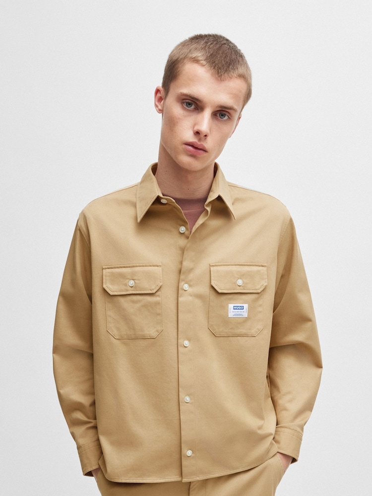 HUGO Natural Logo Label 100% Cotton Twill Shirt - Image 1 of 6