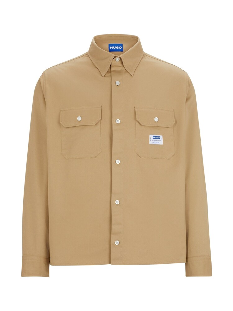 HUGO Natural Logo Label 100% Cotton Twill Shirt - Image 6 of 6 HUGO Natural Logo Label 100% Cotton Twill Shirt - Image 6 of 6