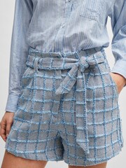 BOSS Blue Tweed Cotton Checkered Shorts - Image 1 of 4