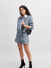 BOSS Blue Tweed Cotton Checkered Shorts - Image 2 of 4